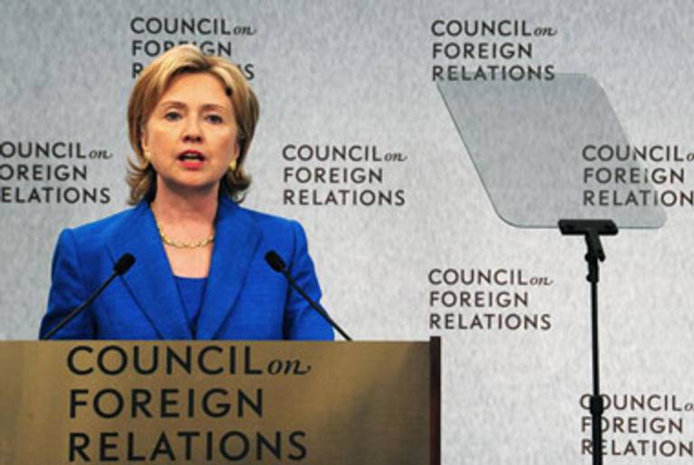 Clinton speaking in Washington today.(Karen Bleier/AFP/Getty Images)
