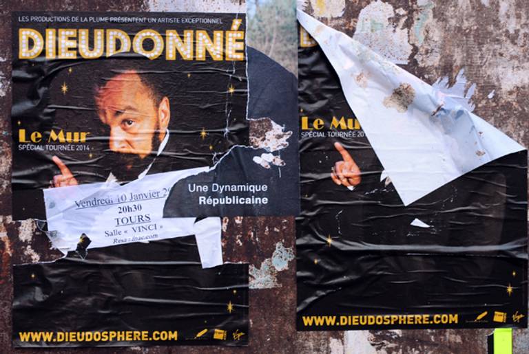 Posters in Tours, France, advertising controversial humorist Dieudonne M'bala M'bala's 2014 show, which was baned by local authorities. (GUILLAUME SOUVANT/AFP/Getty Images)