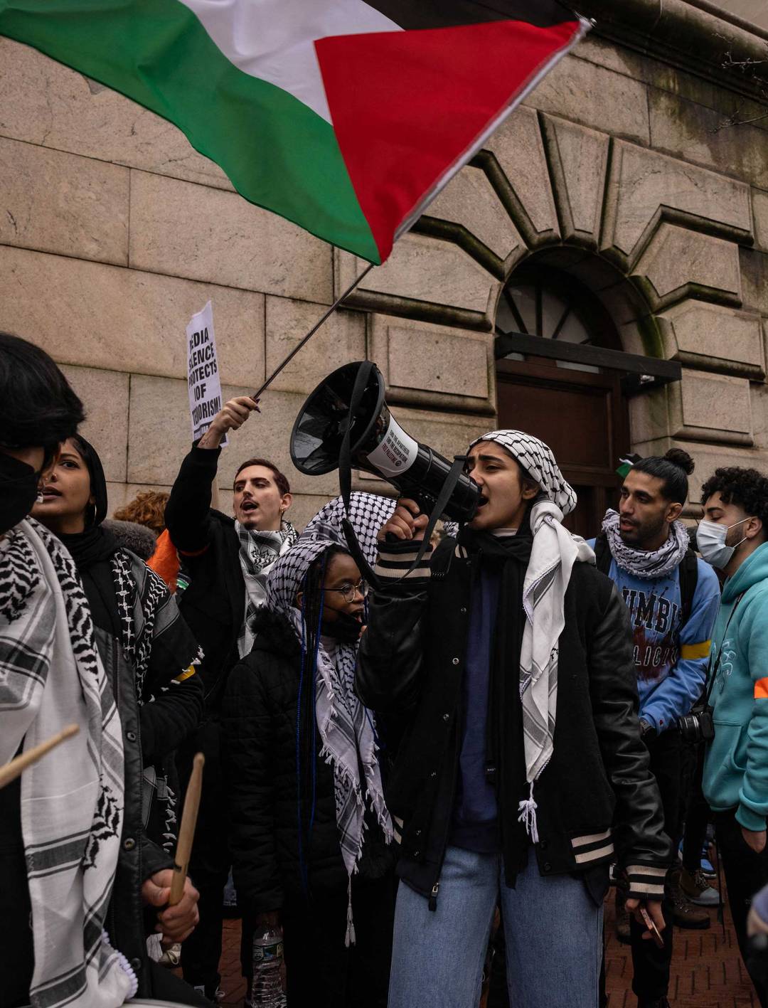 Pro-Palestinian protesters participate in an 'All Out for Palestine' rally outside Columbia University in New York on Feb. 2, 2024