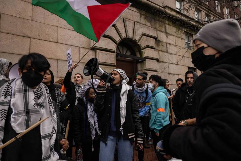 Pro-Palestinian protesters participate in an 'All Out for Palestine' rally outside Columbia University in New York on Feb. 2, 2024