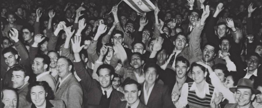 Crowds in Tel Aviv celebrate the U.N.'s vote for partition in 1947