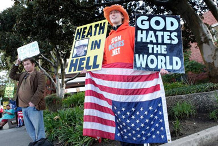 Westboro Church members protesting the 2008 Screen Actors Guild Awards.(Getty Images)