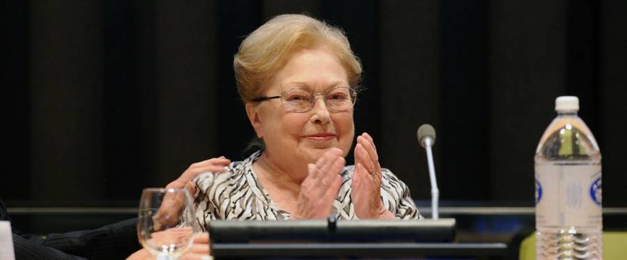 Founding Chairman of amfAR Dr. Mathilde Krim speaks at the special Screening Of HBO's 'The Battle Of AmfAR' at United Nations Headquarters on November 26, 2013 in New York City.