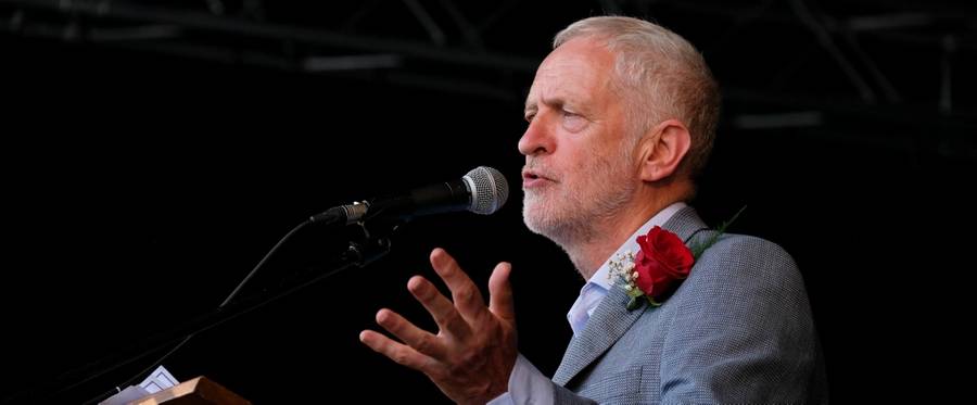 Labour leader Jeremy Corbyn delivers his speech during the 134th Durham Miners’ Gala on July 14, 2018, in Durham, England.