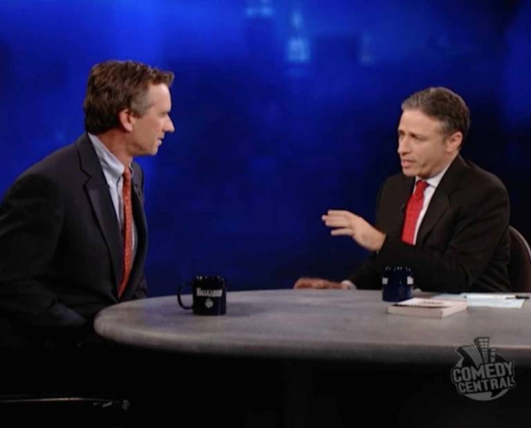 Robert F. Kennedy Jr. and Jon Stewart speak on The Daily Show in 2005