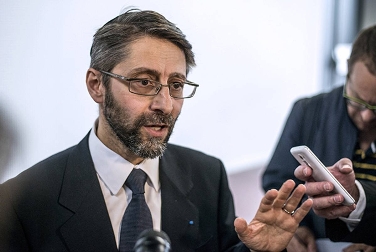 Newly elected 'Great Rabbi of France' Haim Korsia, speaks to journalists on June 22, 2014, in Paris. (FRED DUFOUR/AFP/Getty Images)