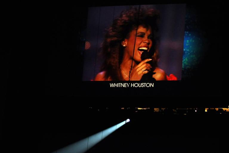 A video tribute to Whitney Houston at the Grammy Awards, Feb. 12, 2012.(Robyn Beck/AFP/Getty Images)