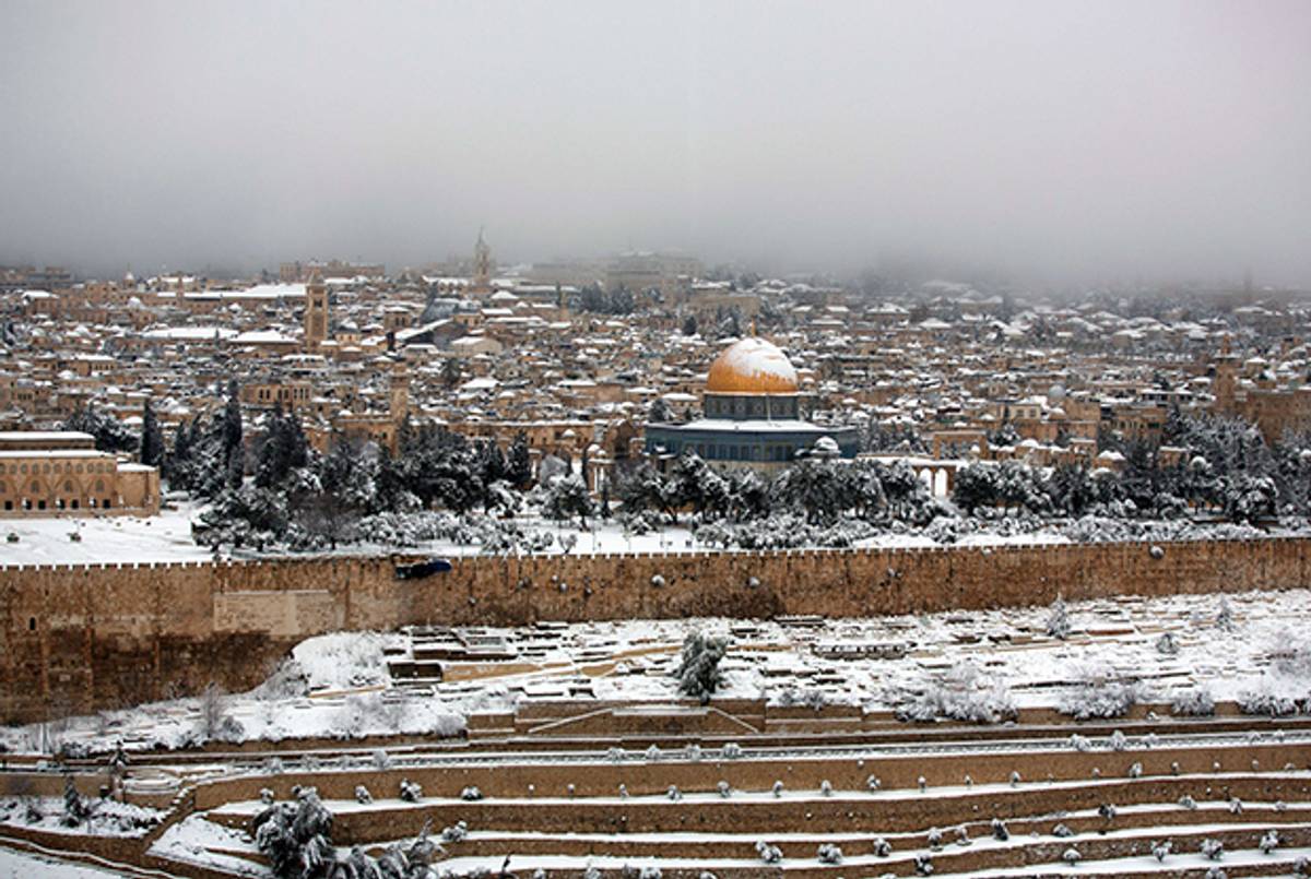 Jerusalem following heavy snowfall on February 20, 2015. (MENAHEM KAHANA/AFP/Getty Images)