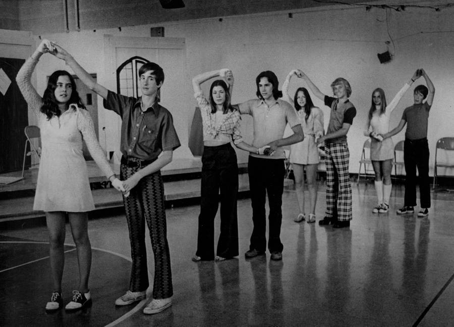 Sts Peter and Paul students rehearse for cotillion, 1974